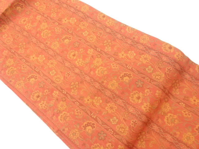 JAPANESE KIMONO / VINTAGE NAGOYA OBI / WOVEN FLOWER ARABESQUE
